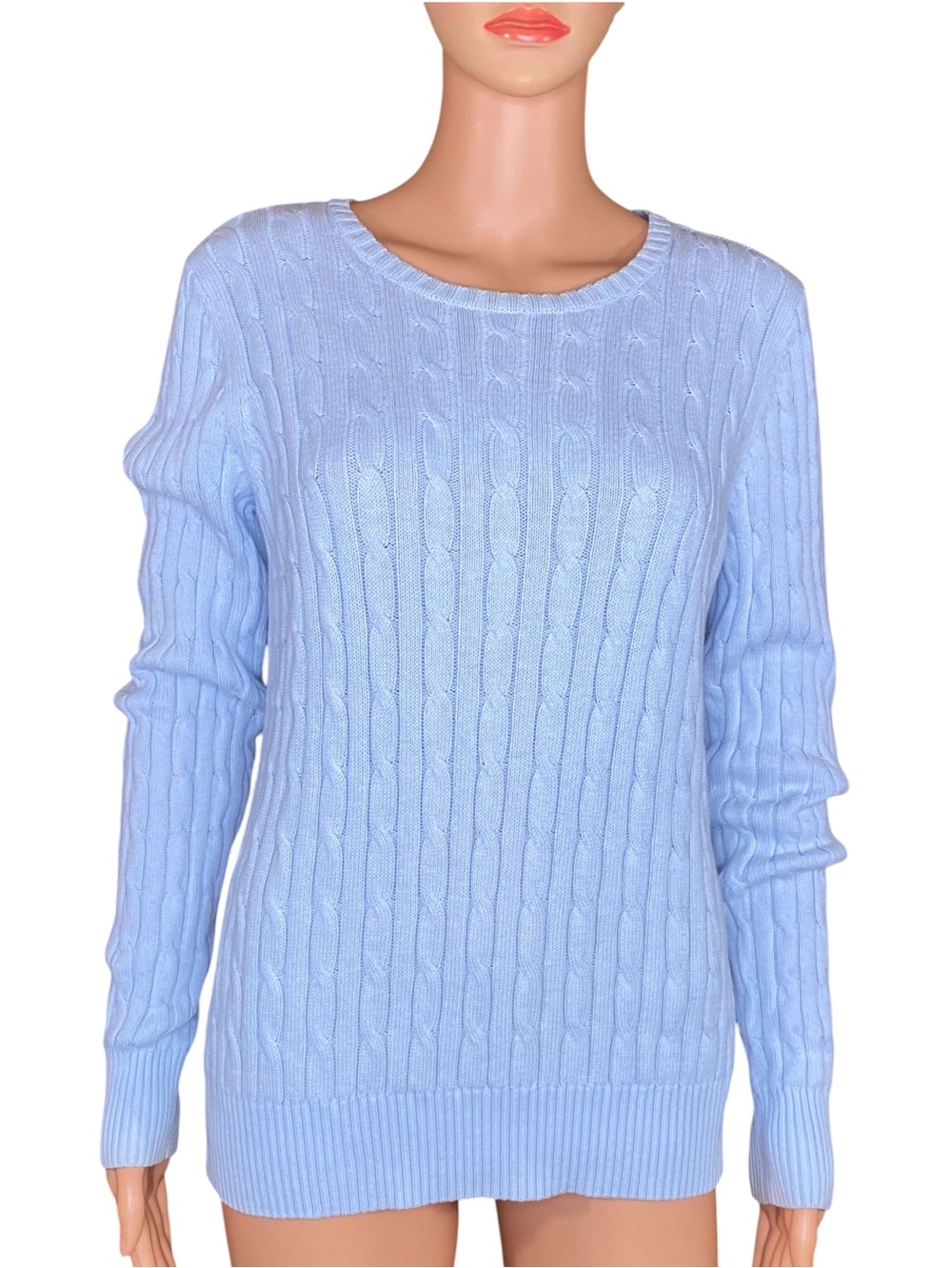 St. John's Bay Light Blue Cable Knit Sweater Crewneck Cozy Warm Long Sleeve M